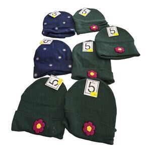 Lot of 5 NEW 5B Style Green Blue Embroidered Floral Beanie Hat Womans One Size